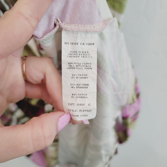 Plant Print Dress Green White and Pink - Picture 10 of 13